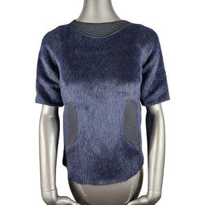 Marc Jacobs Faux Fur Sweater Alpaca Navy Blue Black Quilted Shortsleeve Top 0